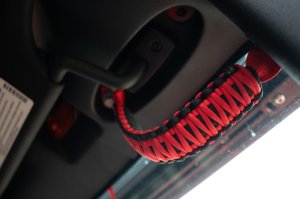 Jeep Rubicon Grab Handles - Front & Rear - Fishbone Offroad - Paracord A-Pillar & Sound Bar - Red - `07-`18